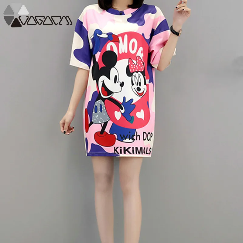 

2019 Summer Dress Mickey Mous Cartoon Print Dress Fashion Vestidos Loose Female Mini Dresses Clothes For Women Plus Size M-5XL