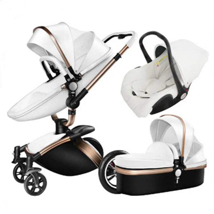 Trend  Luxury Aluminum Baby Stroller Leather Two-way High Landscape Stroller 360 Degree Turn Can Sit Recli 