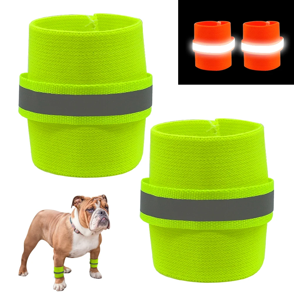 2pcs Reflective Dog Wristband High Visibility Safety Pet Bracelet Night Running Hiking Walking for Small Large Dogs
