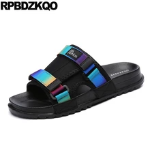 Кроссовки без шнуровки; красивые пляжные шлепанцы без задника; большие размеры 45; большие размеры 46; Повседневная Уличная Мужская обувь из сетчатого материала; летние спортивные черные сандалии; шлепанцы