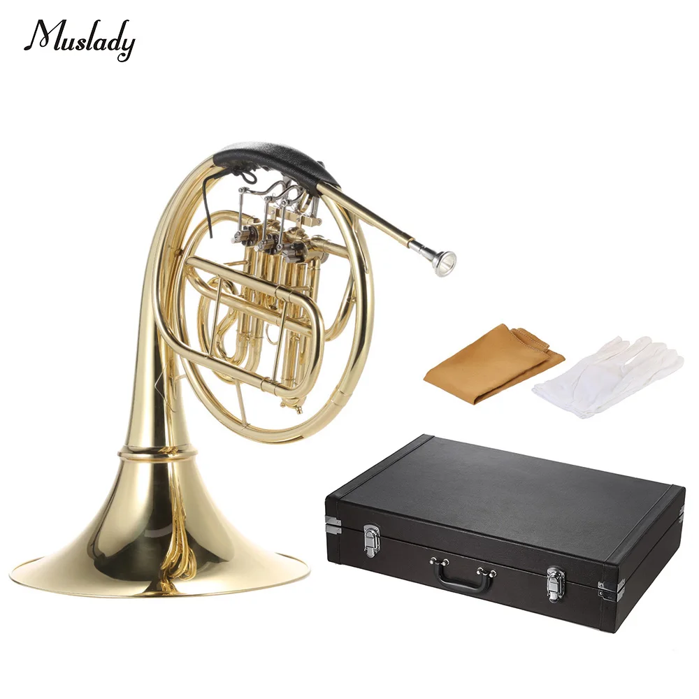 Muslady французский рог B/Bb плоский 3 клавиши латунный золотой лаковый однорядный