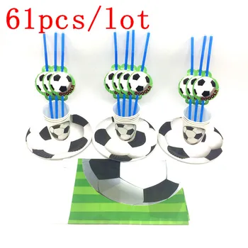 

Football Theme 61Pcs/lot Tableware Sets Paper Cups Plates Baby Shower Kid Favors Birthday Party Decoration Soccor Party Supply