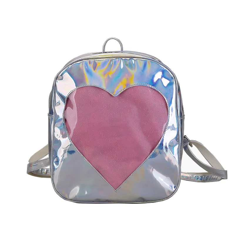 Прозрачные рюкзаки с милым сердцем для девочек-подростков; школьные сумки с крыльями; Kawaii; кожаный рюкзак; белый рюкзак с крыльями; XA150WB - Цвет: Silver