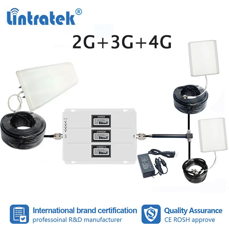 Lintratek 900/1800/2100 МГц трехчастотный усилитель сигнала 70 дБ GSM 3g UMTS 4G LTE 3 LCD мобильный