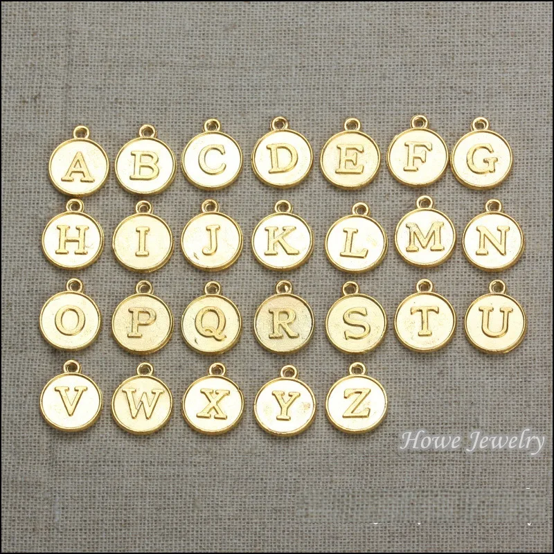 

Double side round Gold Silver Disc Pendant Alphabet A-Z Letter Tag Charms Stamp Initial Jewelry,Beads For Jewelry Making
