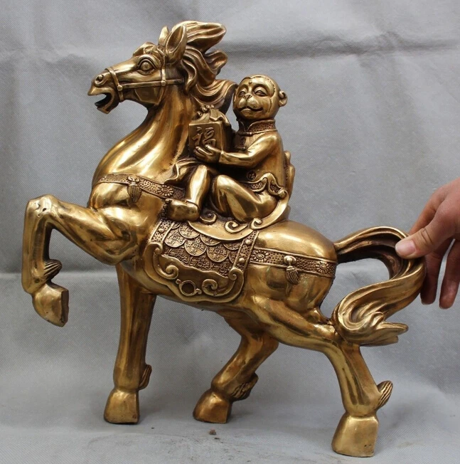 ymy 1010++++16&quot Chinese Brass Wealth Zodiac Year Fu Monkey Ride Horse Seal Statue sculpture | Дом и сад