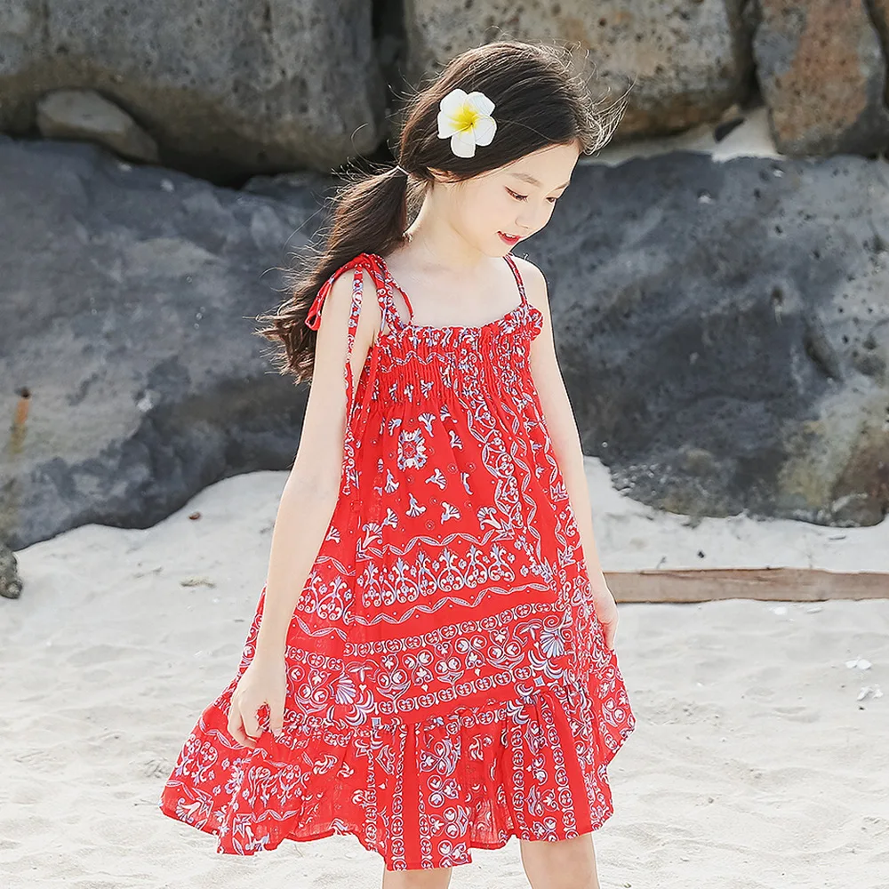 2018 Summer Girls Beach Drss Strap Backless Kids Girls Dresses 