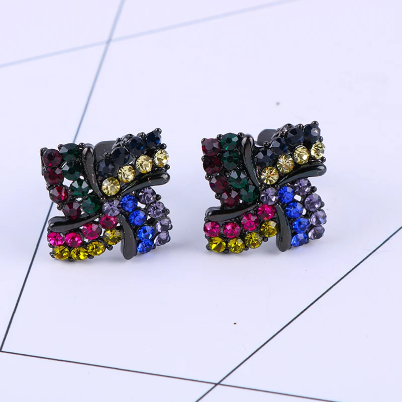 Винтажные Роскошные Красочные Стразы клипса геометрической формы на серьги без