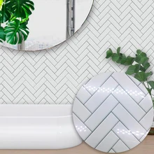 Kitchen Decoration Self Adhesive Waterproof White Chevron Tile Kitchen Bathroom Furniture Tile Sticker Wall Decal 15*15/20*20cm gray wood vinyl film waterproof tile flooring kitchen bathroom self adhesive flooring tile wall tile sticker