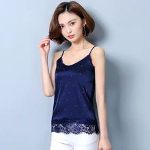Sexy Fashion Women Tops 2018 Silk Lace Sleeveless Lace Trim Feminine Tops Dot blue Camisole Femme Plus size Clothing plus size cut out lace trim camisole