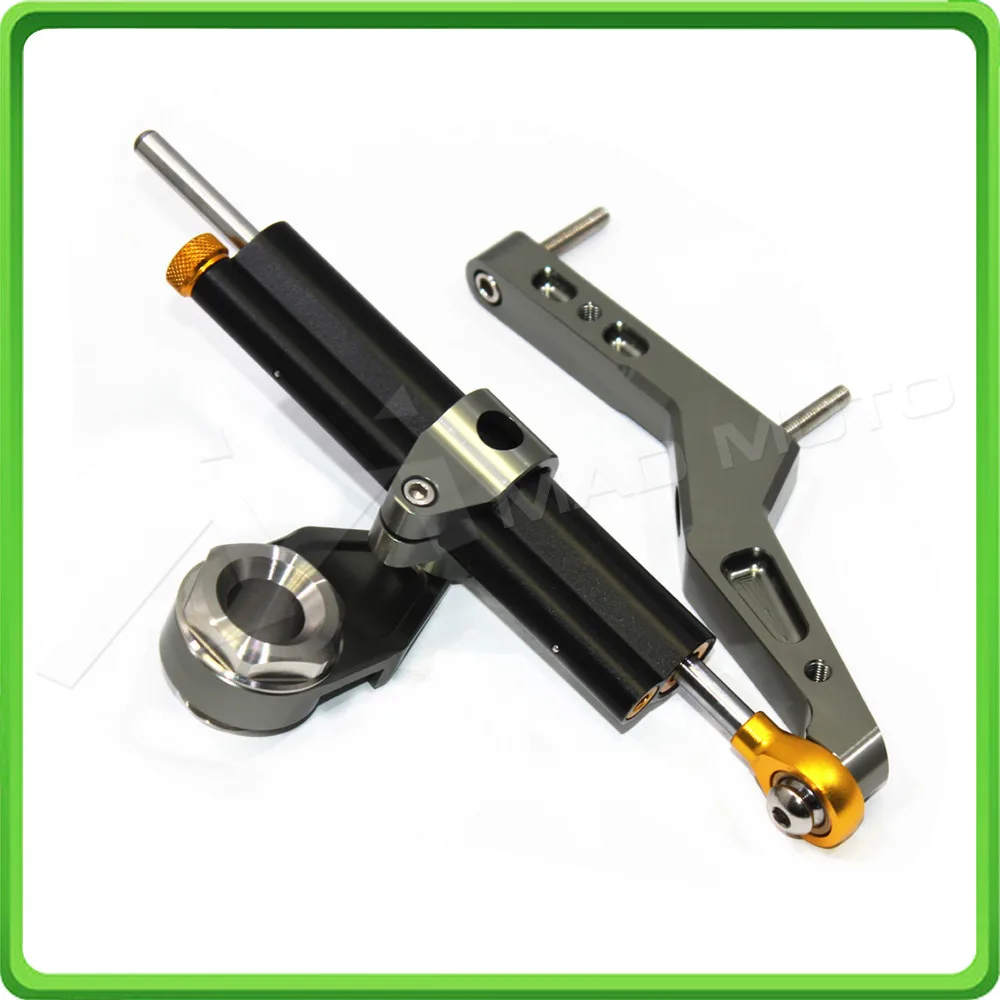 For Kawasaki Ninja ZX-6R ZX6R 636cc 2013 2014 2015 2016 2017 Steering Damper Stabilizer & Bracket Mount Kit Black&Gray color (8)