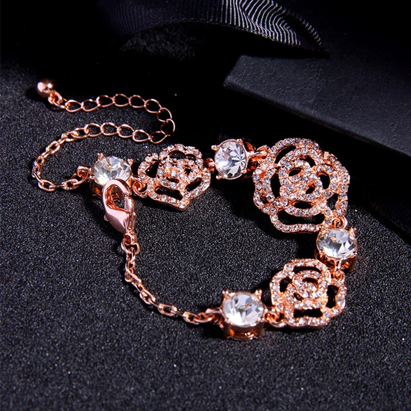 Фото PINKSEE розовое золото роскошный браслет с кристаллами цветок выдолбленные