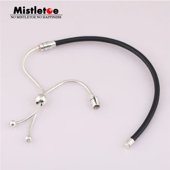 

Authentic 925 Sterling Silver Sliding Black Leather Bracelet, Clear CZ Fit Eurpeon Jewelry
