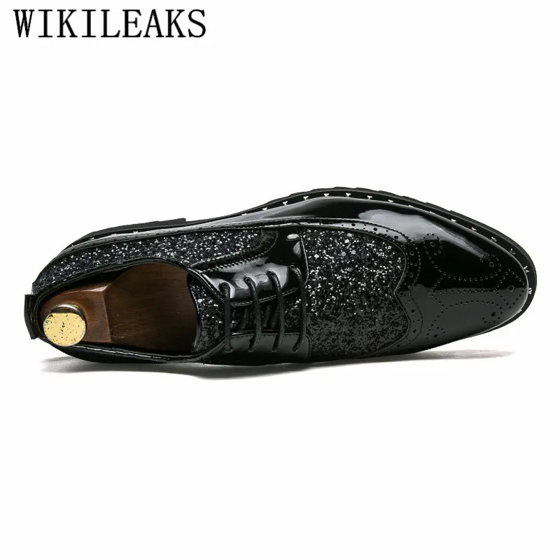 Mode Zapatos Noir Chaussure Homme or Noir Verni Masculine Hommes 2019 Hombre En Chaussures Or Formelle Affaires Sequin Cuir Robe qvzFtZ