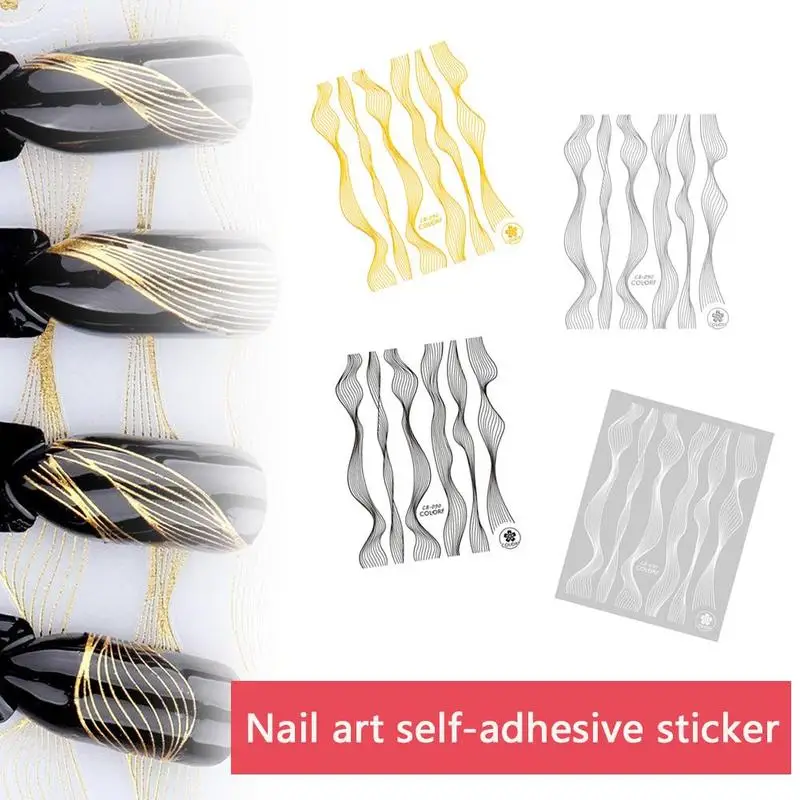مسمار الفن ملصقات الليزر الذهب معدن شريط خط الشريط ذاتية اللصق نقل رقائق الشارات DIY نصائح مانيكير الديكور دروبشيب