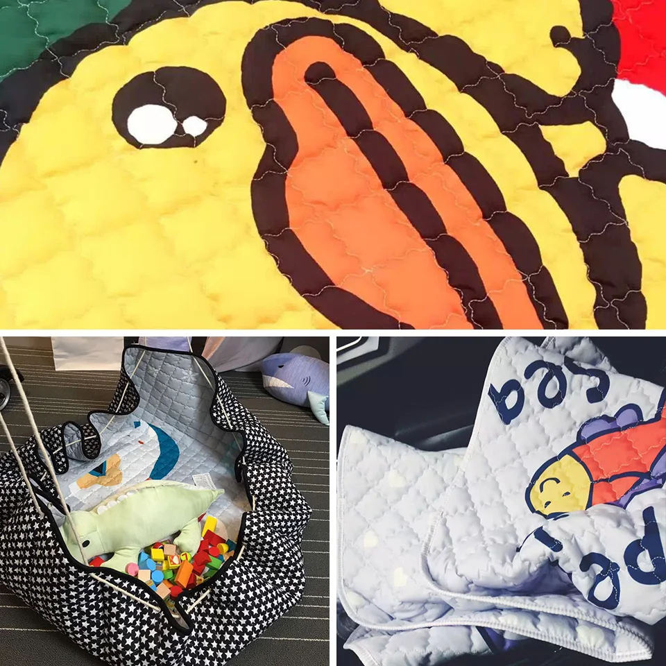 Portable Kids Toy Storage Bag And Play Mat Baby Crawling Blanket Mat/Rug/Carpet For Children   Soft Cartoon Toys Organizer Round