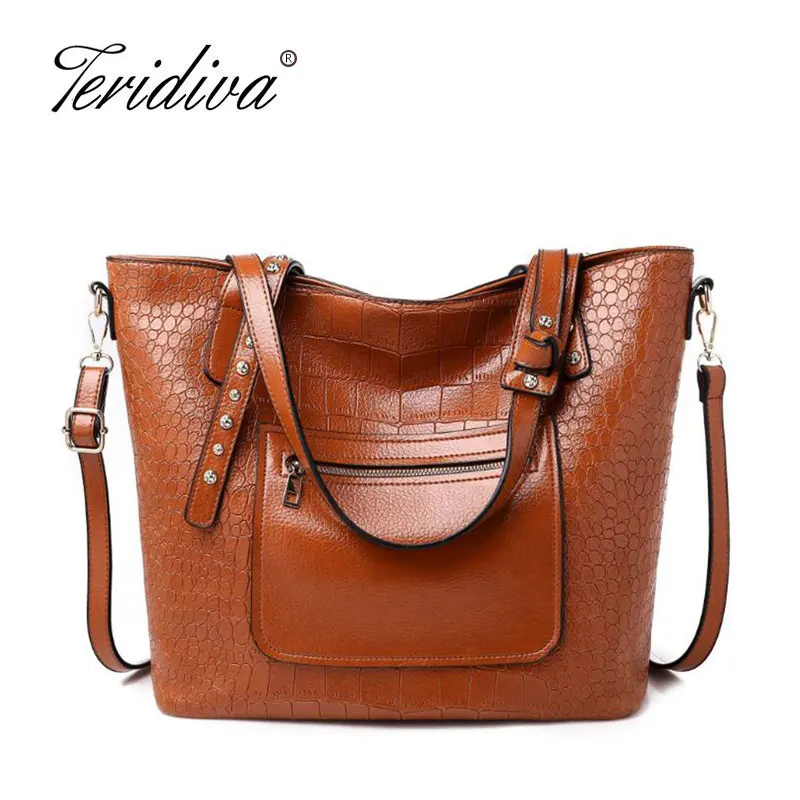 

Brand Rivet Crocodile Lady Handbag Large Capacity Women Messenger Bags Female Big Tote Bags PU Leather Shoulder Bag Bolsas Purse