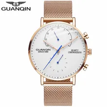GUANQIN Quartz Chronograph Watch Man Luminous Gold Mens Watches Luxury Business Male Clock Stainless Steel Strap Wristwatches bobo bird p09 wood and stainless steel watches luminous hands stop watch mens quartz wristwatches in wooden box dropshipping