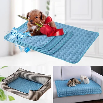 

2020 New Summer Dog Mat Ice Pad S/M/L/XL Large Size Ice Silk Cool Pet Beds Sofa Cushion Fit All Pet Puppy Cat Summer Cooling Mat