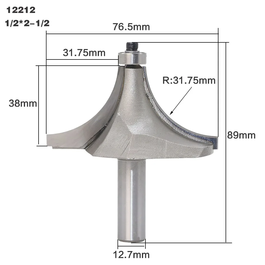 1 шт. круглый над фреза для отделки кромки бит-1/" Радиус-1/4" хвостовик деревообрабатывающий резак - Длина режущей кромки: 12212