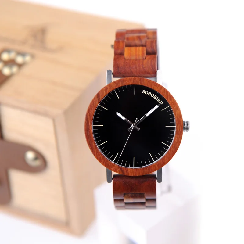 BOBO BIRD M16 Red Sandalwood Analog Watch With Wood Vintage Watch And Strap For Men Can Customized As Gift