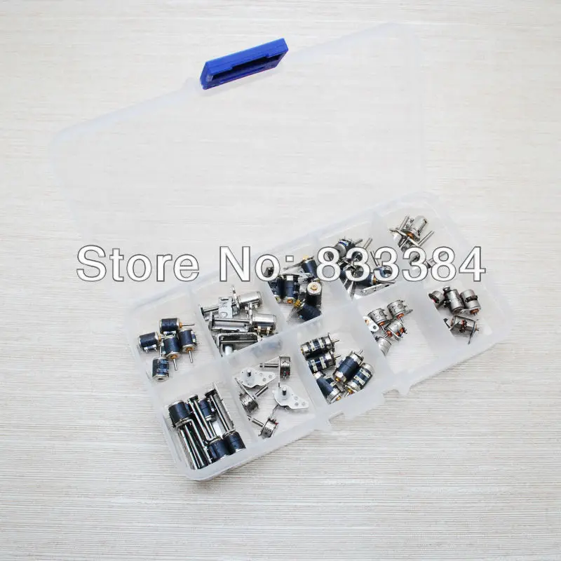 

Free shipping 50pcs DC Micro motor 4 Wire 2 Phase micro stepper motor 5 each of Ten Types with Plastic Tool Box