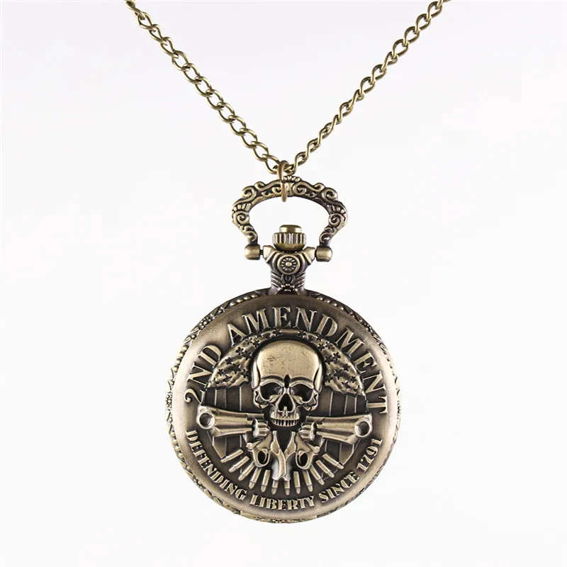 

Vintage Quartz Pocket Watch Bronze skull head double gun pocket watch Pendant Necklace Men's watch Death Note World of Warcraft
