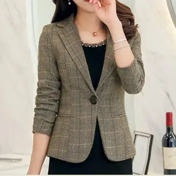 

Women Plaid Blazer Ol Slim Blazers Jacket Elegant plus size 3xl