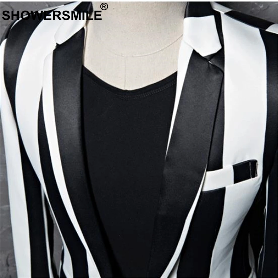 SHOWERSMILE Singers Suit Jacker Black White Striped Blazer Men Single Button Slim Fit Party Blazers Blazer Plus Size 4XL 5XL SHOWERSMILE Singers Suit Jacker Black White Striped Blazer Men Single Button Slim Fit Party Blazers Blazer Plus Size 4XL 5XL