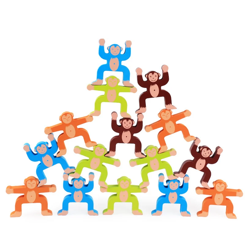 

Wooden Toy Monkey Balance Building Blocks Game Wooden Domino Children Educational Toys Colorful Stack Tower Baby Montessori Toys