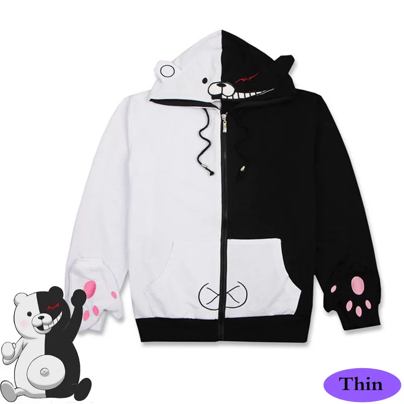 

Anime/Game Danganronpa: Trigger Happy Havoc V3 Costumes Monokuma Cosplay Sweatshirts Hoodies Black White Unisex Tops Thin Coat