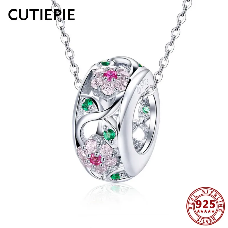 

CUTIEPIE Elegant Real 925 Sterling Silver Spring Feel Flower Clear CZ Pendant Necklace Silver Jewelry for Women Wedding Gifts