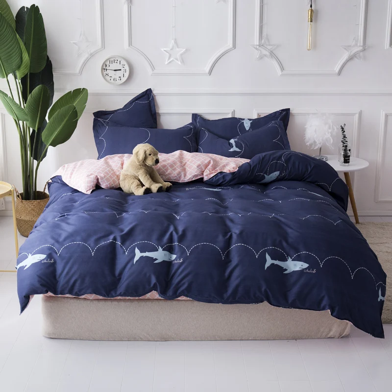 

Sea Fish Print Home Textile Blue and Pink Bedding Sets Kid Teen Boys Linen Duvet Cover Pillowcase Bed Sheet Men Adult Bedclothes
