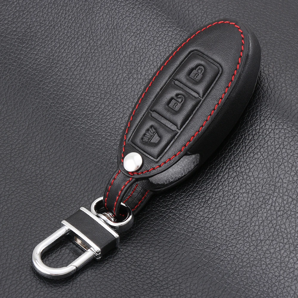 

Genuine Leather Protecting Key Case Cover Fob Holder Fit For Nissan Cube Juke Pathfinder Murano Rouge Versa 370z 3 Buttons