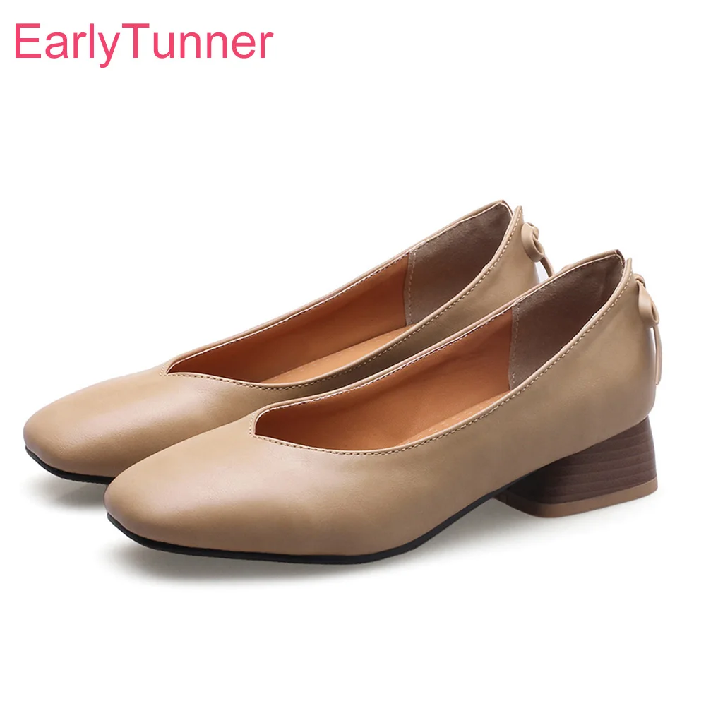 

Brand New Sales Black Apricot Women Nude Pumps Classic Pink Chunky Heels Lady Office Shoes EAP88 Plus Big Size 10 31 43 46