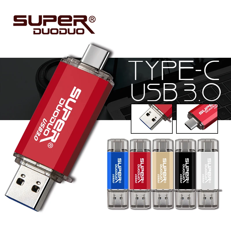 2 в 1 OTG usb флэш-накопитель высокоскоростной флеш-накопитель 128 Гб 64 ГБ 32 ГБ 16 ГБ 8 ГБ usb 3,0 Флешка для type-c/Android/PC