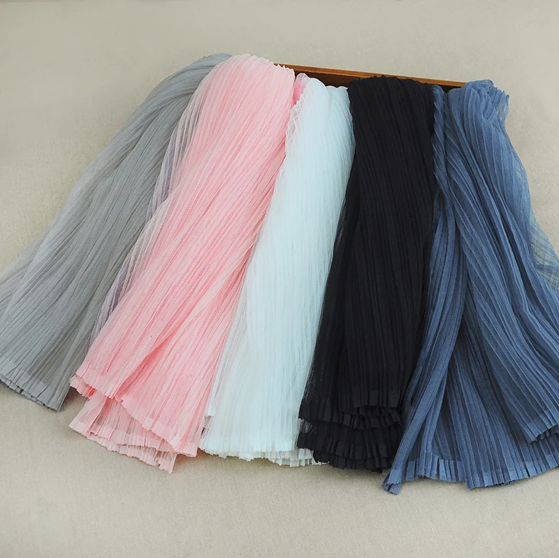 

150x60cm Straighten Organ pleated crease gauze lace cloth fabric fashion perspective wedding dress swing summer handmade