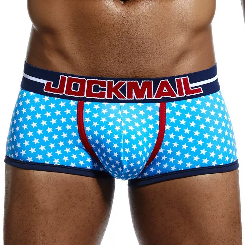 JOCKMAIL, фирменное Мужское нижнее белье, боксеры, шорты для геев, с мешочком для пениса, cueca, боксеры, calzoncillos hombre, мужские боксеры, шорты, трусы для сна - Цвет: Синий