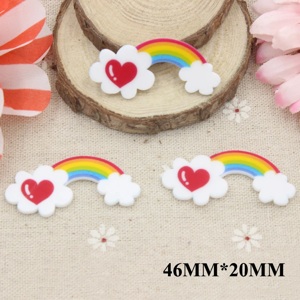 Buy 50pcs 46*20MM Heart Rainbow Resin Flatback Planar