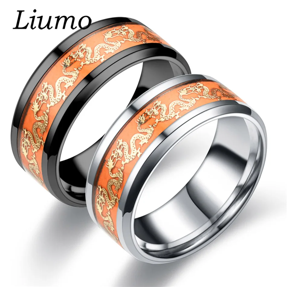 

Liumo Engrave Dragon Glow In The Dark Black Color Men Fashion 316L Stainless Steel Ring Lr783