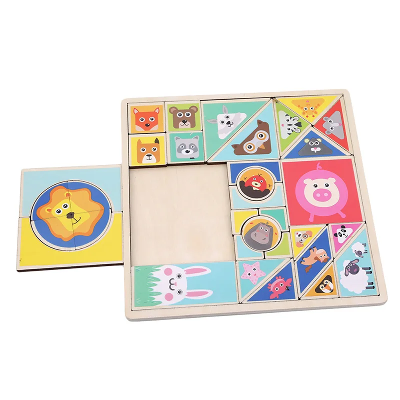 1Set Baby Early Learning Toys Cartoon Animal Shape Matching Cognitive Game Popular Wooden Puzzle Toy