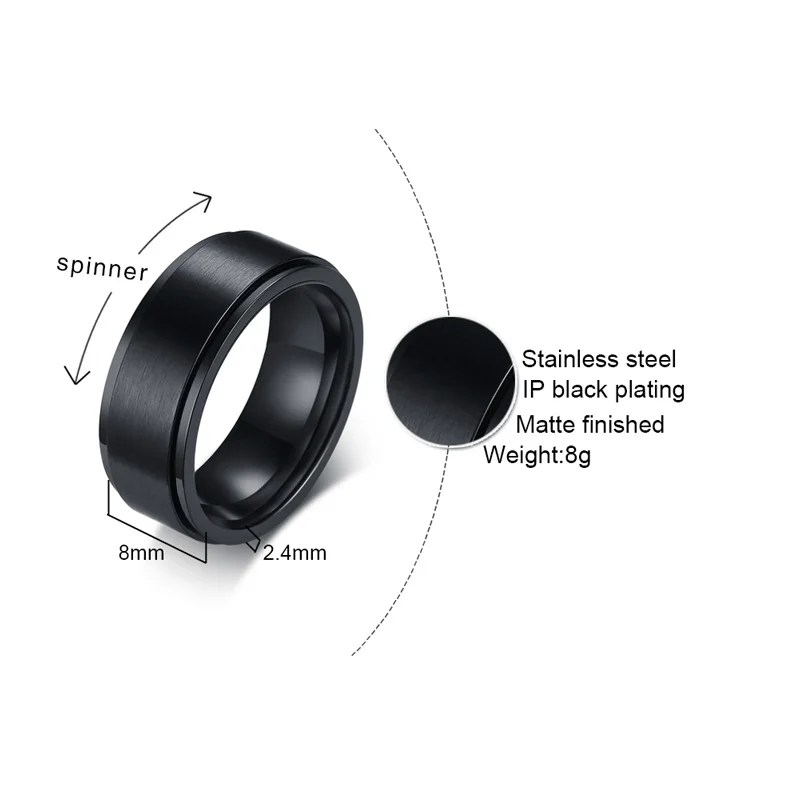 8 мм черное кольцо-Спиннер для мужчин свадебные бренды обручальные кольца из нержавеющей стали Anel кольцо aneis Anillos мужские подарки Размер США 8 13