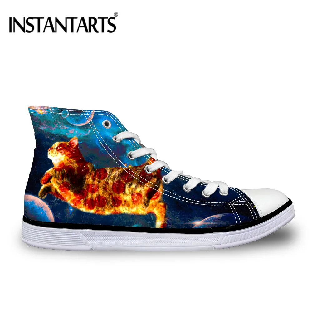 

INSTANTARTS 3D Cute Cat Prints Vulcanize Canvas Shoes Women Casual Fashion High Top Classic Sneakers for Women Lace Up Autumn