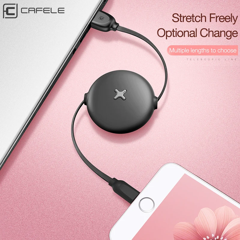 

CAFELE Mini USB Charging Cable for iphone X XS MAX XR 8 7 6 Plus Retractable Cute Data Cable Ultra Light Portable 100cm