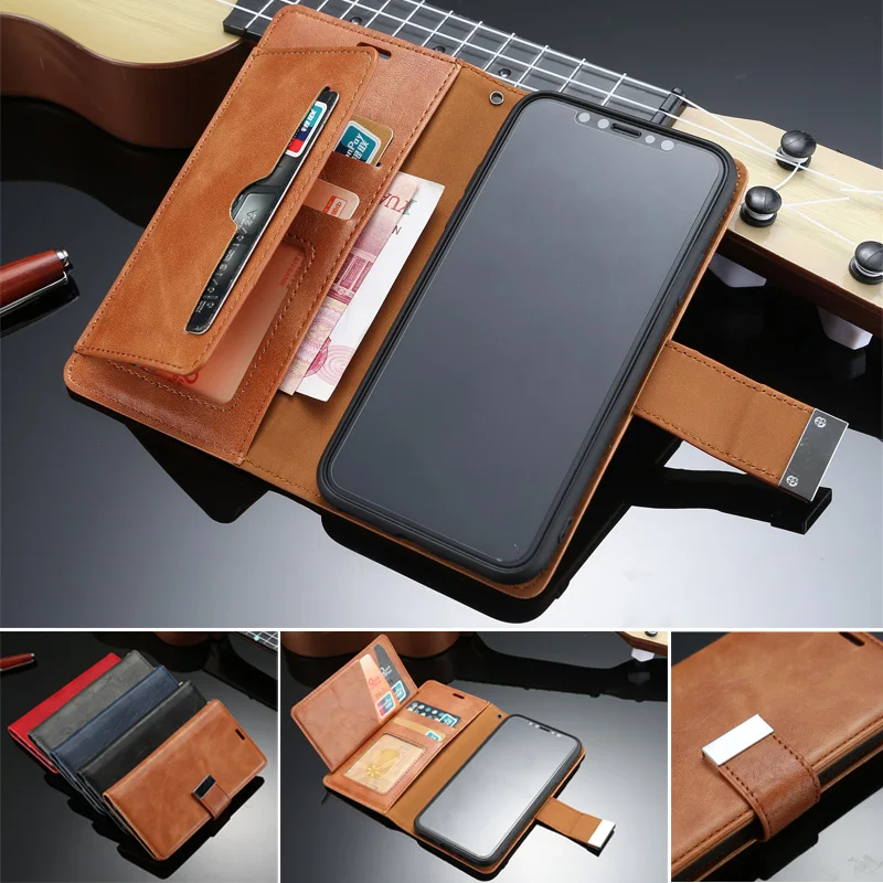 

Luxury Flip Wallet Card Holder Cash Slot Photo Frame Metal Magnetic Leather Case Cover For iPhone X XR 8 6S 7 Plus XS Max Shell