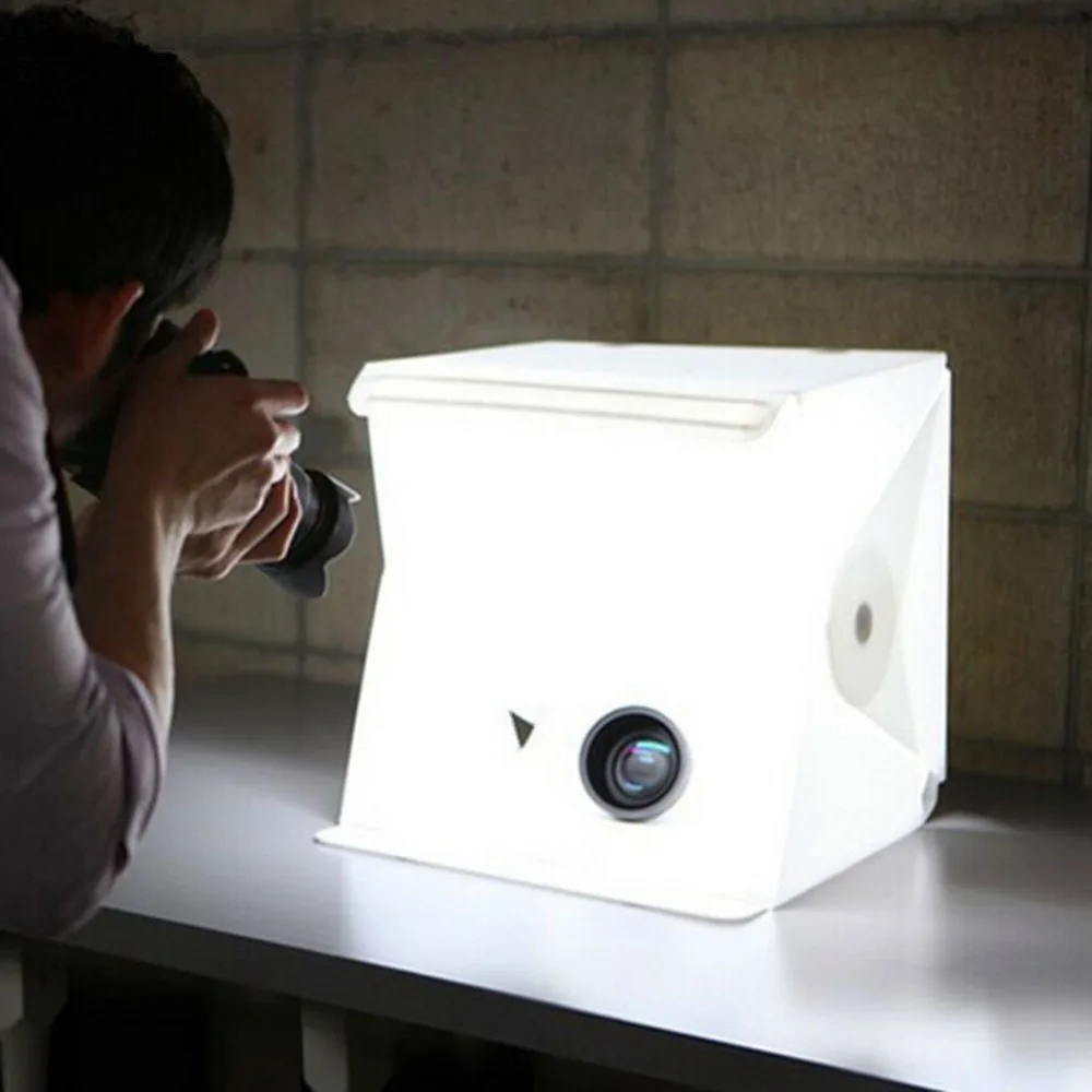 

Mini Lightbox Studio Photo Photography Tent Kit LED Light with Black White Backgrond USB LED light New Design Fixed by Button