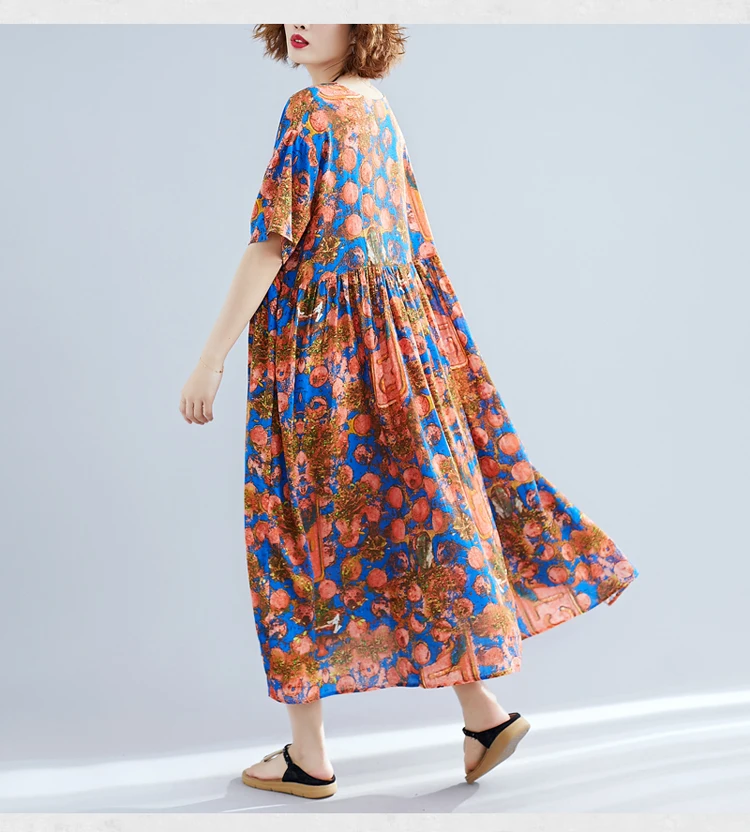 Fashion Summer Dress Women Plus Size Oversize Maxi Long Dresses For Women Elegant Vintage Print Cotton Linen Casual Dress 2019  6