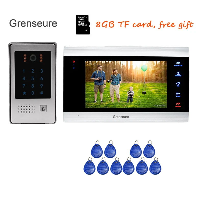 Free Shipping NEW 720P AHD HD 7\ Screen Video Door Phone Intercom Record System + Code Keypad RFID Access Unlock Outdoor Camera
