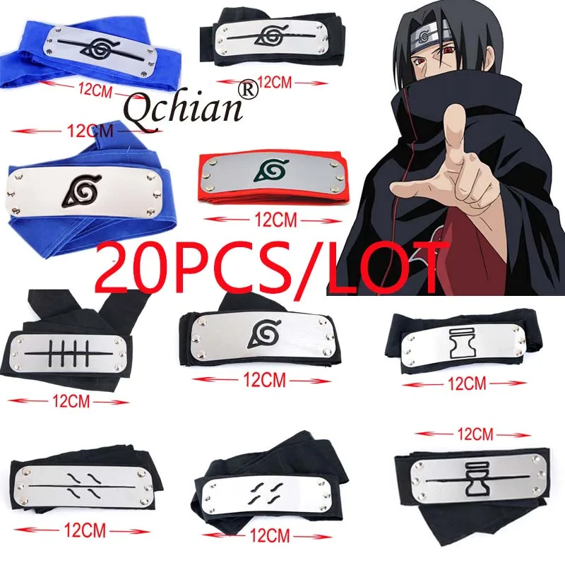 

20pcs/lot Naruto Cosplay Headband Uzumaki Naruto Kakashi iTACHI Pain Forehead Guard Head Band Cosplay Accessories Kids Toy Gifts