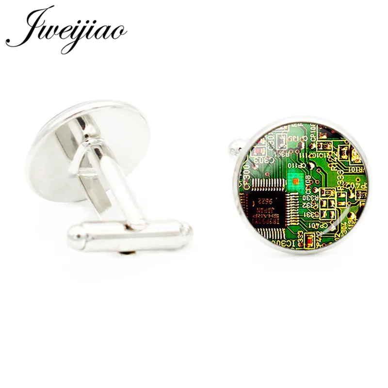 

JWEIJIAO Computer Circuit Board Cufflinks Ab Monogram Board Cuff Link Mens Shirt Cuff Button Electronics Engineer Gift QF01